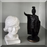 D33. Jackie Kennedy bust and Kamehameha figurine. 